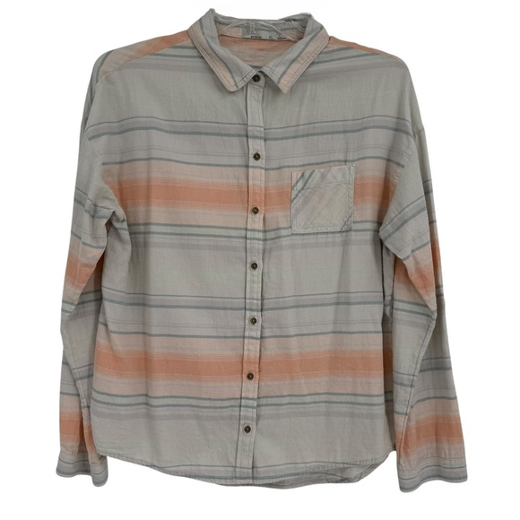 PRANA Percy Long Sleeve Button Front Shirt Stripe Peach Women's Size XL Women - Picture 2 of 9